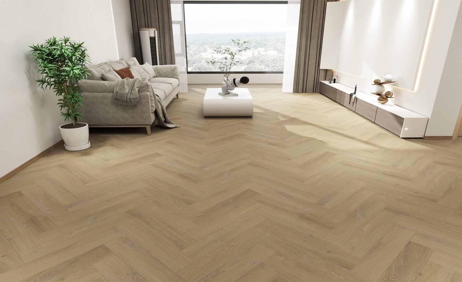Luxury vinyl herringbone flooring in a modern interior