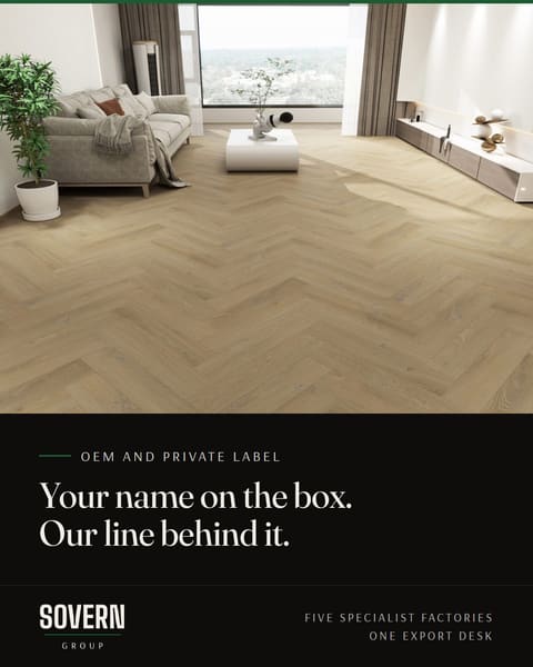 Herringbone floor. Your name on the box, our line behind it.